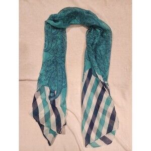 Charming Charlie Scarf Turquoise Blue Stripe Floral Pattern 14x70 Oblong Light